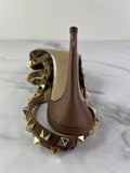 Valentino Brown Leopard Print Calfhair and Leather Rockstud Caged Sandals Size 37