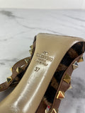 Valentino Brown Leopard Print Calfhair and Leather Rockstud Caged Sandals Size 37