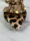 Valentino Brown Leopard Print Calfhair and Leather Rockstud Caged Sandals Size 37