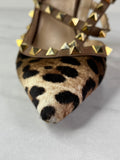 Valentino Brown Leopard Print Calfhair and Leather Rockstud Caged Sandals Size 37