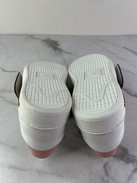 LOUIS VUITTON Women’s White Calfskin Monogram Striped Frontrow Sneakers Size 35.5 (fits US 6.5-7)
