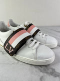 LOUIS VUITTON Women’s White Calfskin Monogram Striped Frontrow Sneakers Size 35.5 (fits US 6.5-7)