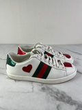 GUCCI Women’s White Calfskin Web Heart Embroidered Womens Ace Sneakers Size 35 (fits US 6)