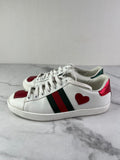 GUCCI Women’s White Calfskin Web Heart Embroidered Womens Ace Sneakers Size 35 (fits US 6)