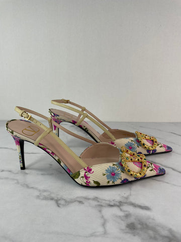 Valentino VLogo Multicolor Floral Slingback Pumps Size 39
