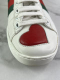 GUCCI Women’s White Calfskin Web Heart Embroidered Womens Ace Sneakers Size 35 (fits US 6)