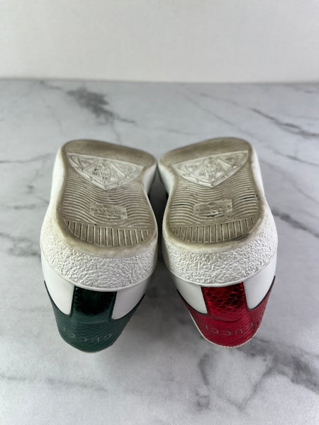 GUCCI Women’s White Calfskin Web Heart Embroidered Womens Ace Sneakers Size 35 (fits US 6)