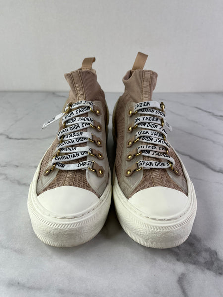 Christian Dior Nude Beige Technical Mesh Cannage Womens Walk’n Dior High Top Sneakers Size 36.5
