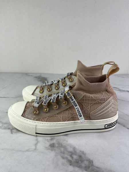 Christian Dior Nude Beige Technical Mesh Cannage Womens Walk’n Dior High Top Sneakers Size 36.5