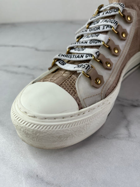 Christian Dior Nude Beige Technical Mesh Cannage Womens Walk’n Dior High Top Sneakers Size 36.5