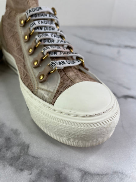Christian Dior Nude Beige Technical Mesh Cannage Womens Walk’n Dior High Top Sneakers Size 36.5