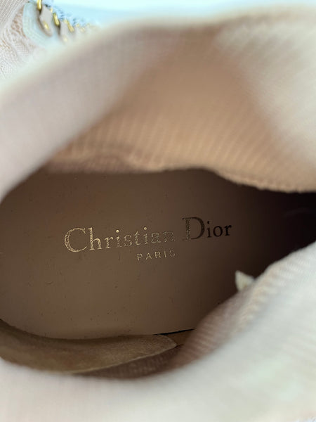 Christian Dior Nude Beige Technical Mesh Cannage Womens Walk’n Dior High Top Sneakers Size 36.5