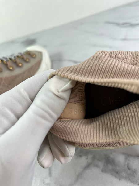 Christian Dior Nude Beige Technical Mesh Cannage Womens Walk’n Dior High Top Sneakers Size 36.5