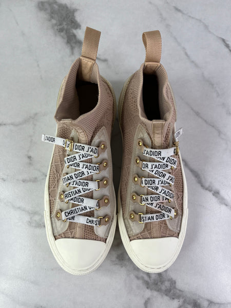 Christian Dior Nude Beige Technical Mesh Cannage Womens Walk’n Dior High Top Sneakers Size 36.5