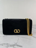VALENTINO Black Velvet VLogo Signature Wallet Crystal Crossbody/Shoulder Bag