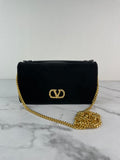 VALENTINO Black Velvet VLogo Signature Wallet Crystal Crossbody/Shoulder Bag