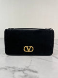 VALENTINO Black Velvet VLogo Signature Wallet Crystal Crossbody/Shoulder Bag