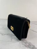 VALENTINO Black Velvet VLogo Signature Wallet Crystal Crossbody/Shoulder Bag