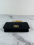 VALENTINO Black Velvet VLogo Signature Wallet Crystal Crossbody/Shoulder Bag