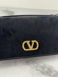 VALENTINO Black Velvet VLogo Signature Wallet Crystal Crossbody/Shoulder Bag
