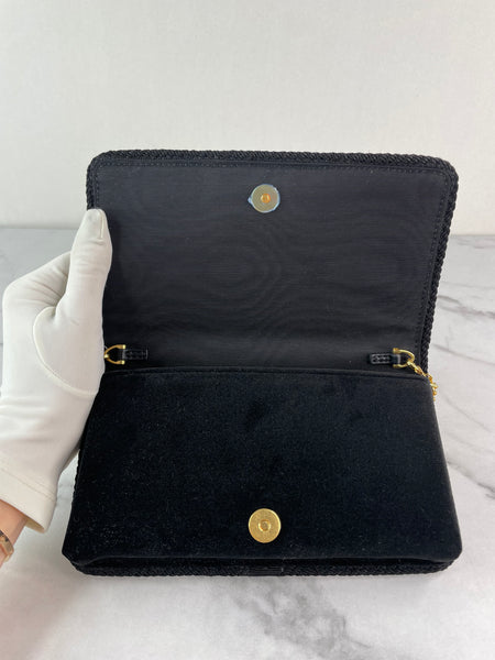 VALENTINO Black Velvet VLogo Signature Wallet Crystal Crossbody/Shoulder Bag
