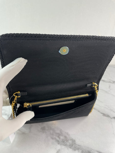 VALENTINO Black Velvet VLogo Signature Wallet Crystal Crossbody/Shoulder Bag