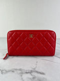 CHANEL Red Caviar Long Zipped Wallet
