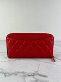 CHANEL Red Caviar Long Zipped Wallet