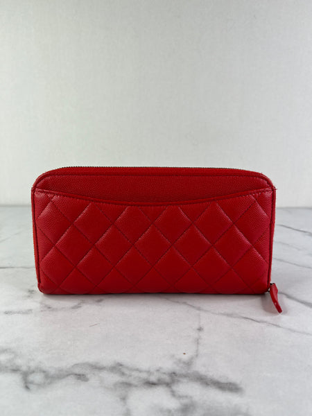 CHANEL Red Caviar Long Zipped Wallet