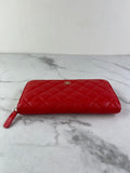CHANEL Red Caviar Long Zipped Wallet