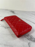 CHANEL Red Caviar Long Zipped Wallet