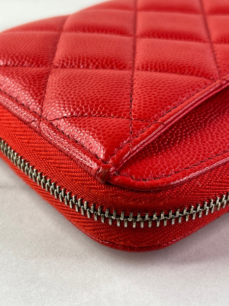 CHANEL Red Caviar Long Zipped Wallet