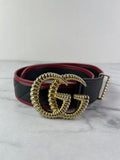GUCCI Black/Romantic Cherry Red Azalea Calfskin Matelasse Diagonal Torchon Double G Belt Size 80/32