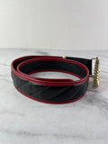 GUCCI Black/Romantic Cherry Red Azalea Calfskin Matelasse Diagonal Torchon Double G Belt Size 80/32