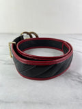 GUCCI Black/Romantic Cherry Red Azalea Calfskin Matelasse Diagonal Torchon Double G Belt Size 80/32