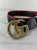 GUCCI Black/Romantic Cherry Red Azalea Calfskin Matelasse Diagonal Torchon Double G Belt Size 80/32