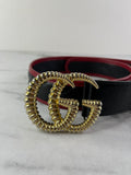 GUCCI Black/Romantic Cherry Red Azalea Calfskin Matelasse Diagonal Torchon Double G Belt Size 80/32