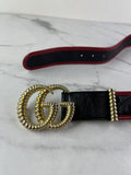 GUCCI Black/Romantic Cherry Red Azalea Calfskin Matelasse Diagonal Torchon Double G Belt Size 80/32