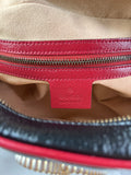 GUCCI Black/Romantic Cherry Red Calfskin Matelasse Diagonal Small Torchon GG Marmont Bamboo Top Handle Shoulder/Crossbody Bag