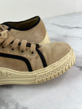 CHANEL Tan/Black Velvet CC Low Top Sneakers Size 36