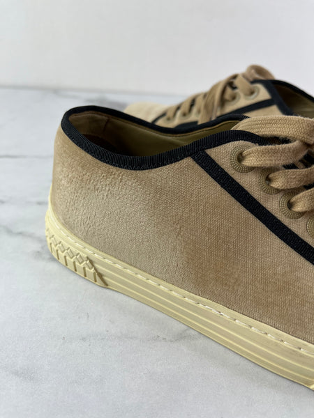 CHANEL Tan/Black Velvet CC Low Top Sneakers Size 36