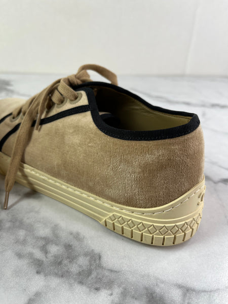 CHANEL Tan/Black Velvet CC Low Top Sneakers Size 36