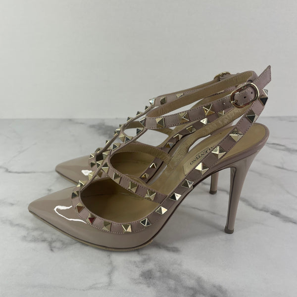 Valentino Nude/Pink (Poudre) Patent Leather Rockstud Caged Pumps Size 39