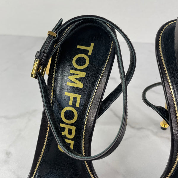 TOM FORD Black/Gold Padlock sandals Size 38.5