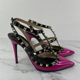 Valentino Fuchsia Pink/Black Patent Leather Rockstud Caged Pumps Size 39