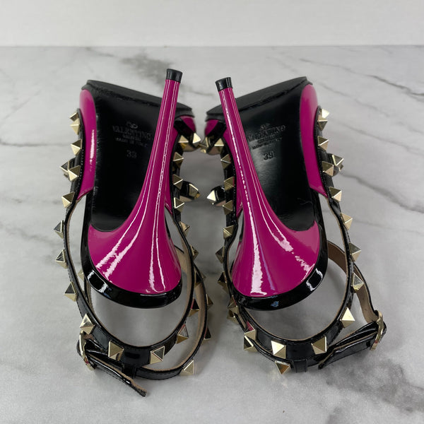 Valentino Fuchsia Pink/Black Patent Leather Rockstud Caged Pumps Size 39