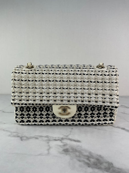 CHANEL Medium Classic Black/White Tweed Woven Single Flap Bag