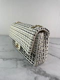 CHANEL Medium Classic Black/White Tweed Woven Single Flap Bag