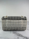 CHANEL Medium Classic Black/White Tweed Woven Single Flap Bag
