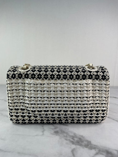 CHANEL Medium Classic Black/White Tweed Woven Single Flap Bag